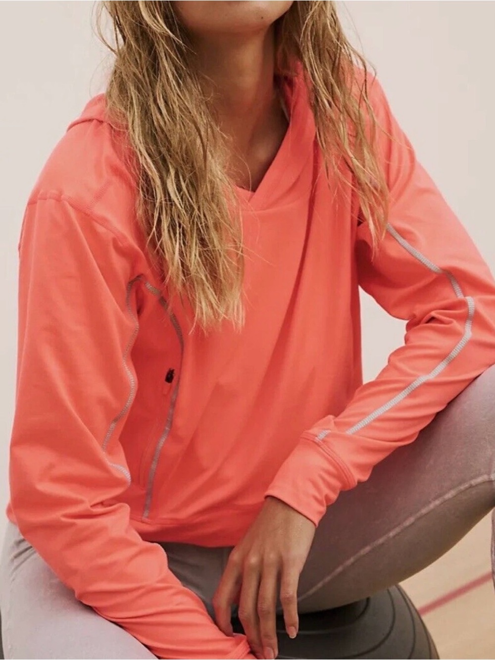 FP Movement by Free People Neon Orange Active Hoodie with Reflective Seams